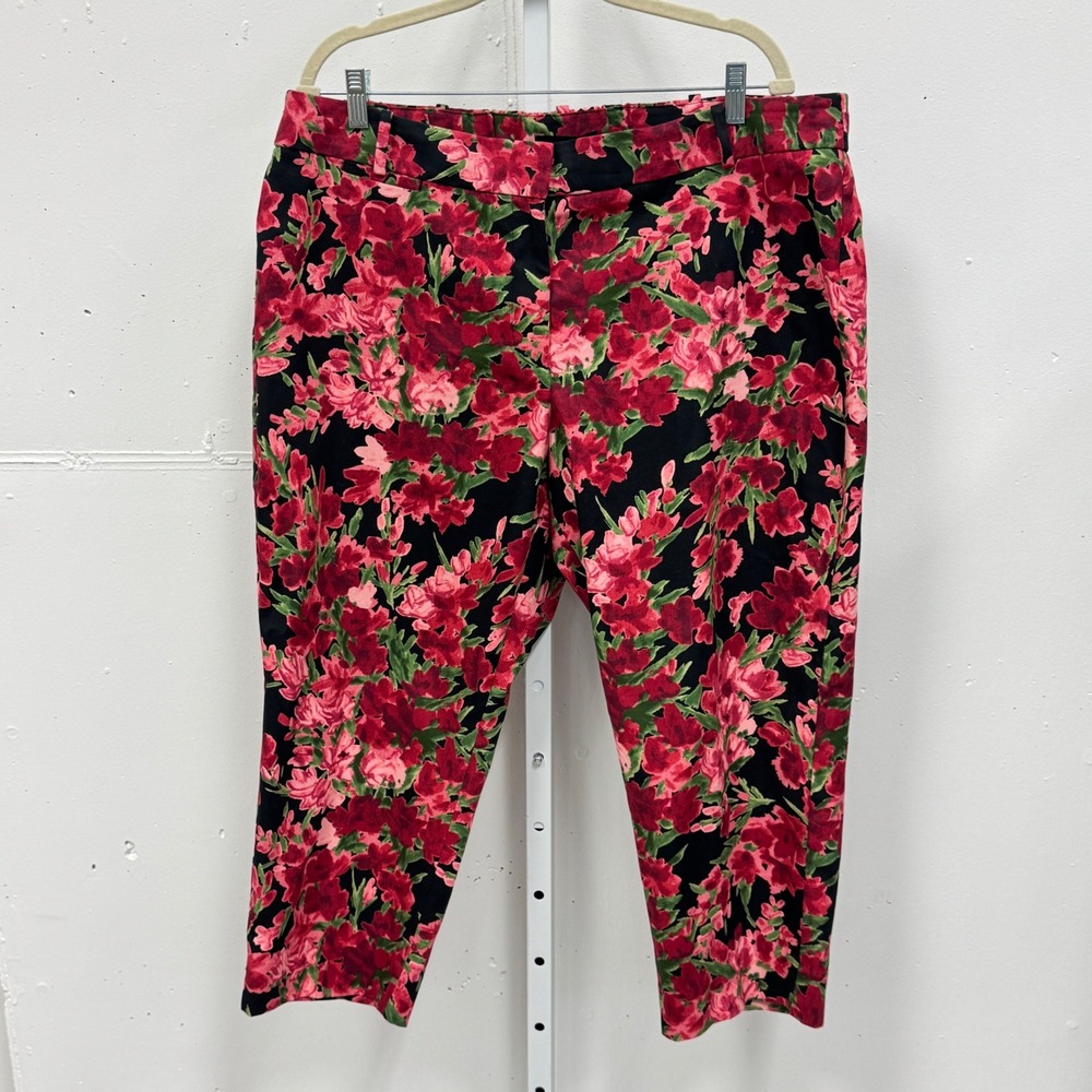 NWT Talbots Heritage Floral Ankle Pants Red Pink Black Petite Plus 18WP 36563542